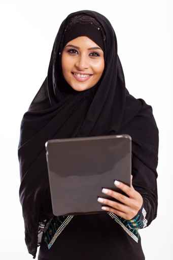 beautiful Arabian girl with tablet computer